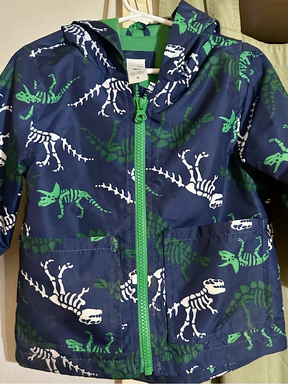 Carter's Navy Jacket with White Dino Skeletons and Green Zipper
